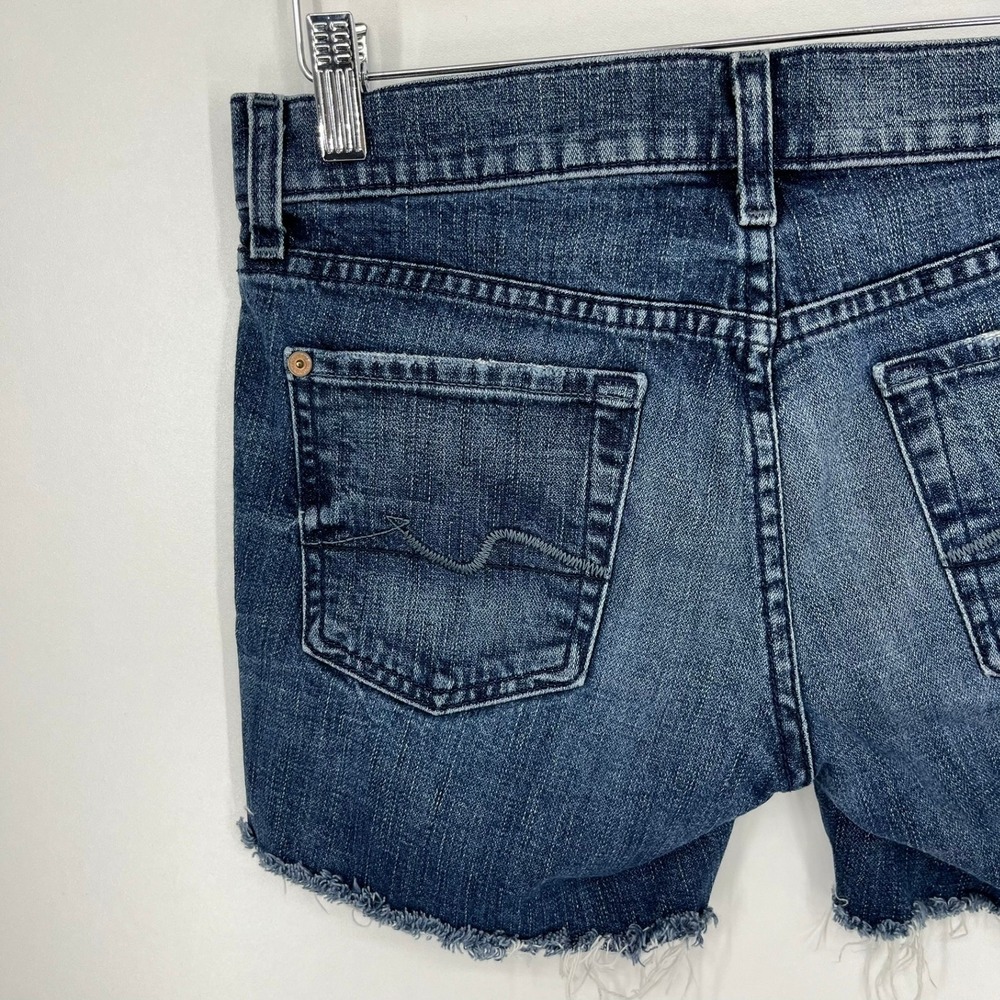 7 For All Mankind Womens Cut Off Denim Shorts Dark Wash Raw Hem Size 25 - Picture 10 of 12